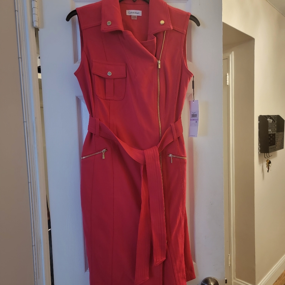 CALVIN KLEIN Women's Moto Belted Sleeveless Sheath Dress- size 6